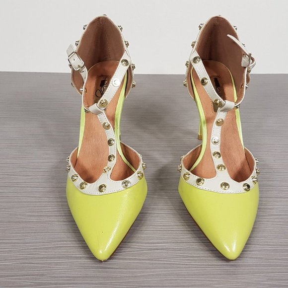 Halogen Martine Studded T-Strap Pump, Citrus Color Leather Womens Size 5 - Picture 2 of 12